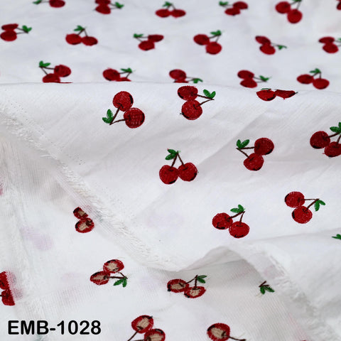 Red Cherry Embroidery Fabric by the Yard: Indian Wedding Dress, Costumes, Bag, Throw Pillow Home Decor Embroidered Textiles, Cloth