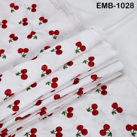 Red Cherry Embroidery Fabric by the Yard: Indian Wedding Dress, Costumes, Bag, Throw Pillow Home Decor Embroidered Textiles, Cloth