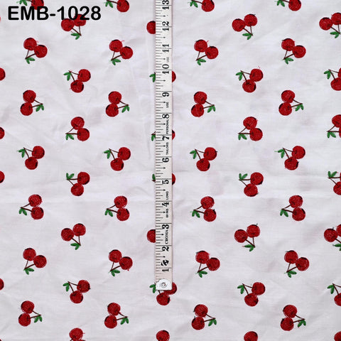 Red Cherry Embroidery Fabric by the Yard: Indian Wedding Dress, Costumes, Bag, Throw Pillow Home Decor Embroidered Textiles, Cloth