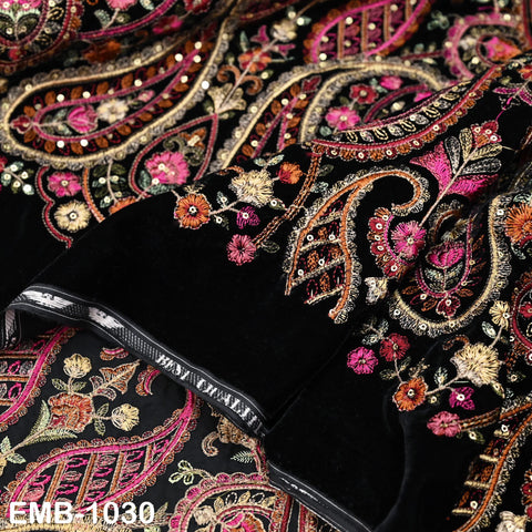 54" Black Embroidery Velvet Fabric by the yard for Indian Wedding Dress Regency Reticules, Victorian Handbags, Marie Antoinette Junk Journal