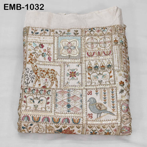 Indian Embroidered Unbleached Cotton Fabric by the Yard Flex Cotton Embroidery Summer Jackets Women Dresses Kids Bags Table Runner Sewing