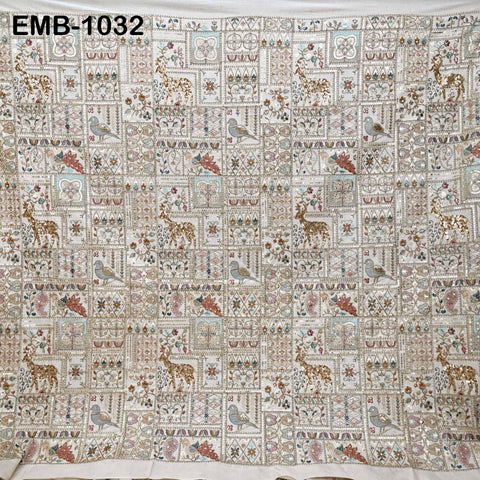 Indian Embroidered Unbleached Cotton Fabric by the Yard Flex Cotton Embroidery Summer Jackets Women Dresses Kids Bags Table Runner Sewing