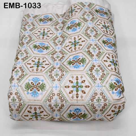 Indian Embroidered Fabric by the yard Sewing DIY Crafting Embroidery Wedding Dress Costumes Dolls Bags Cushion Covers Table Runners Blouses