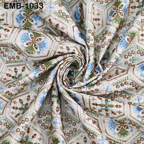 Indian Embroidered Fabric by the yard Sewing DIY Crafting Embroidery Wedding Dress Costumes Dolls Bags Cushion Covers Table Runners Blouses