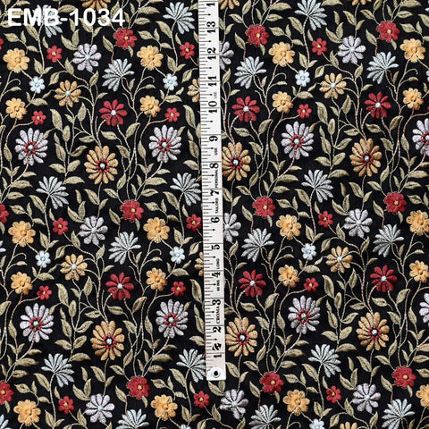 Embroidered Fabric by the yard Sewing DIY Crafting Indian Embroidery Wedding Dress Costumes Dolls Bags Cushion Covers Table Runners Blouses