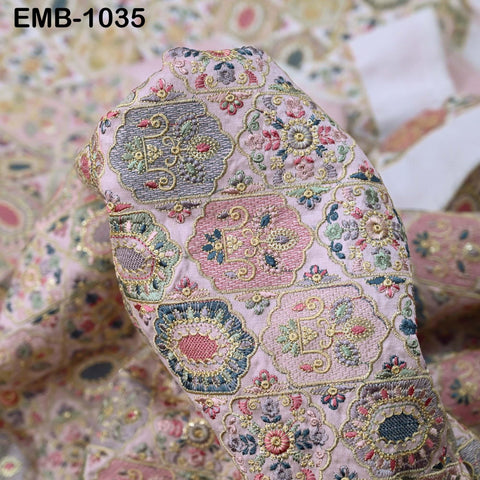 Pink Embroidered Fabric by the yard Sewing DIY Crafting Embroidery Dresses Costumes Regency Reticules Victorian Handbags Junk Journals