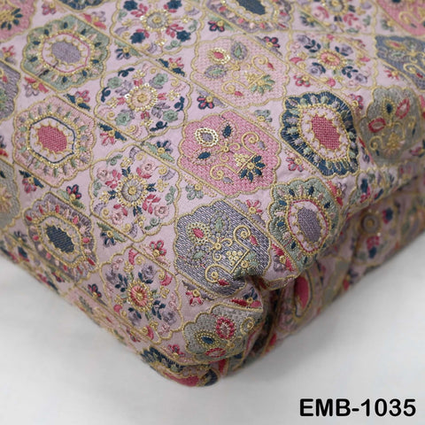 Pink Embroidered Fabric by the yard Sewing DIY Crafting Embroidery Dresses Costumes Regency Reticules Victorian Handbags Junk Journals
