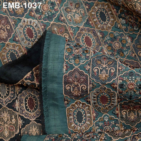 Green Embroidered Fabric by the yard Sewing DIY Crafting Embroidery Dresses Costumes Regency Reticules Victorian Handbags Junk Journals