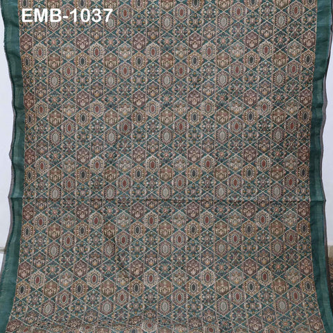 Green Embroidered Fabric by the yard Sewing DIY Crafting Embroidery Dresses Costumes Regency Reticules Victorian Handbags Junk Journals