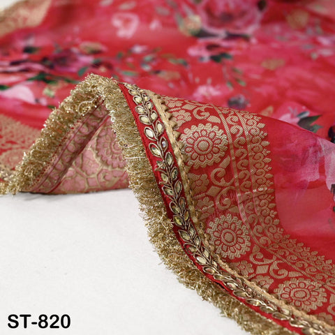 Organza Brocade Gold Indian Printed Head Scarf Crafting Sewing Wedding Dress Costume Doll Making Gift for Her Bridal Veil