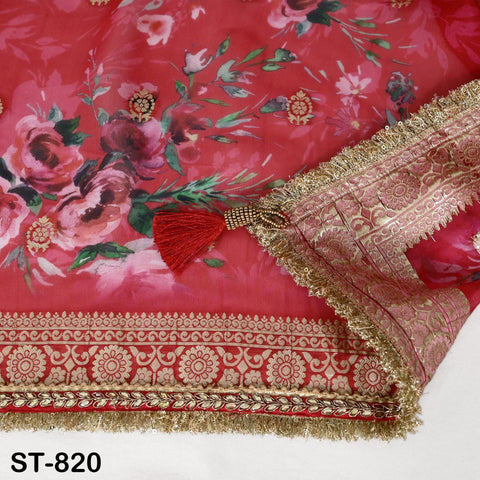 Organza Brocade Gold Indian Printed Head Scarf Crafting Sewing Wedding Dress Costume Doll Making Gift for Her Bridal Veil