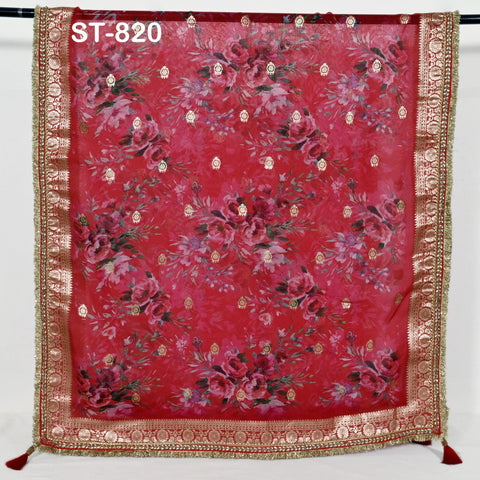 Organza Brocade Gold Indian Printed Head Scarf Crafting Sewing Wedding Dress Costume Doll Making Gift for Her Bridal Veil