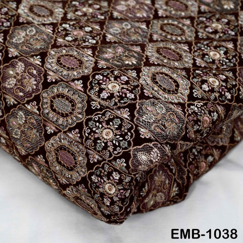 Brown Embroidery Velvet Fabric by the yard for wedding dresses Regency Reticules, Victorian Handbags, clutches Marie Antoinette Junk Journal