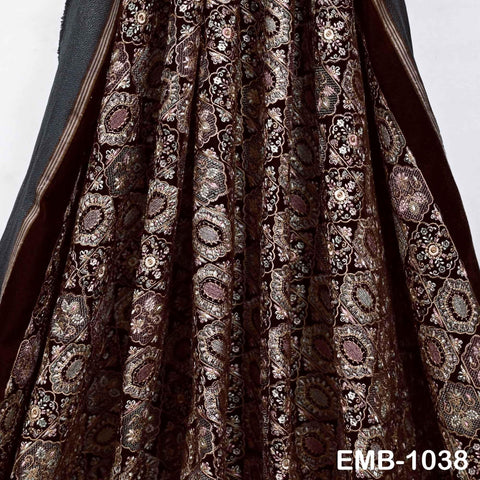 Brown Embroidery Velvet Fabric by the yard for wedding dresses Regency Reticules, Victorian Handbags, clutches Marie Antoinette Junk Journal