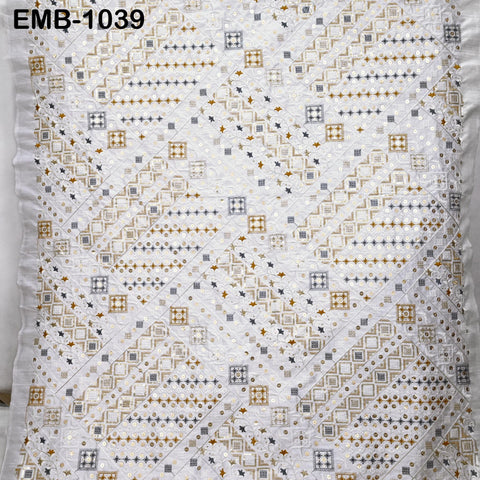 White Embroidered Fabric by the yard Sewing DIY Crafting Embroidery Wedding Costumes Dolls Tote Bag Renaissance Dress Home Decor Upholstery