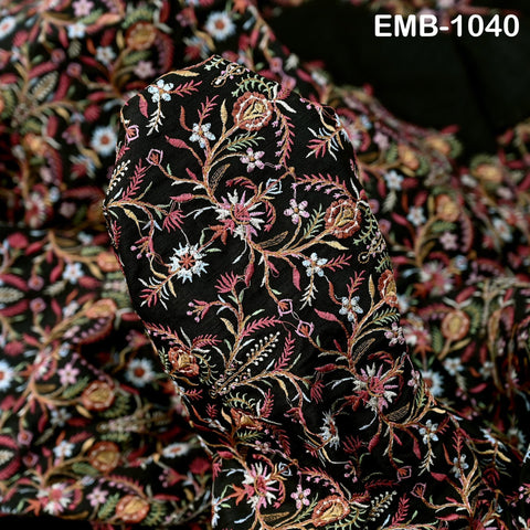 Indian Embroidered Fabric by the yard Sewing DIY Crafting Embroidery Wedding Dresses Fabric Costumes Dolls Bags Cushion Covers Table Runners