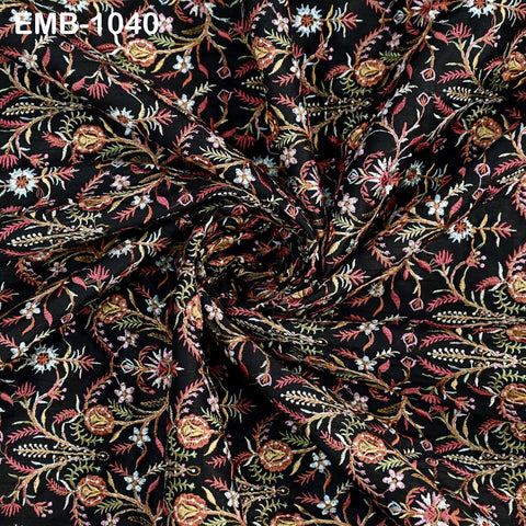 Indian Embroidered Fabric by the yard Sewing DIY Crafting Embroidery Wedding Dresses Fabric Costumes Dolls Bags Cushion Covers Table Runners
