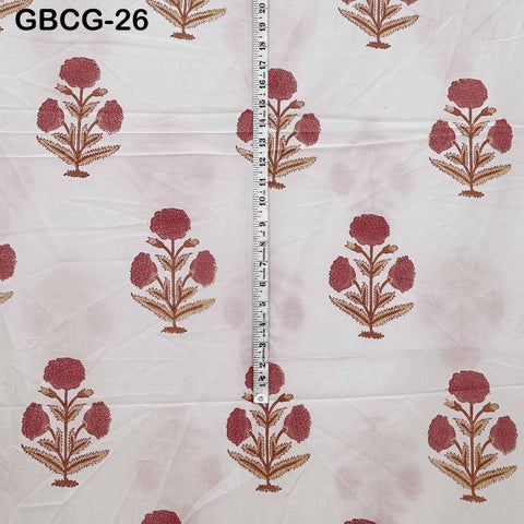 Block Printed Floral Cotton Fabric, Summer Dress, Sleepwear Pajamas Sewing Material by the Yard, Orange and white