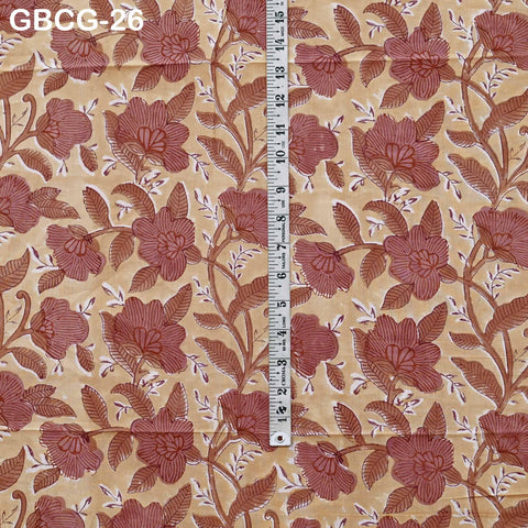 Block Printed Floral Cotton Fabric, Summer Dress, Sleepwear Pajamas Sewing Material by the Yard, Orange and white