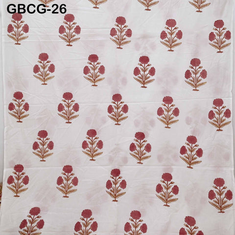 Block Printed Floral Cotton Fabric, Summer Dress, Sleepwear Pajamas Sewing Material by the Yard, Orange and white