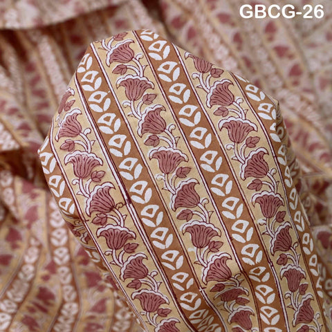 Block Printed Floral Cotton Fabric, Summer Dress, Sleepwear Pajamas Sewing Material by the Yard, Orange and white
