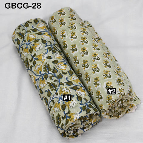 Block-Printed Floral Cotton Fabric, Summer Dress Sewing Material by the Yard, Green, Pink