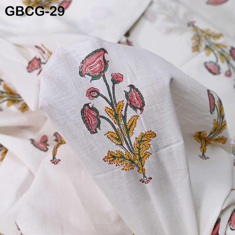 Block Printed Floral Cotton Fabric, Summer Dress, Sleepwear Pajamas Sewing Material by the Yard, Green and white
