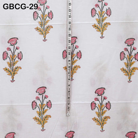 Block Printed Floral Cotton Fabric, Summer Dress, Sleepwear Pajamas Sewing Material by the Yard, Green and white