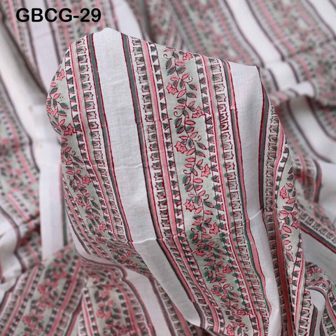 Block Printed Floral Cotton Fabric, Summer Dress, Sleepwear Pajamas Sewing Material by the Yard, Green and white