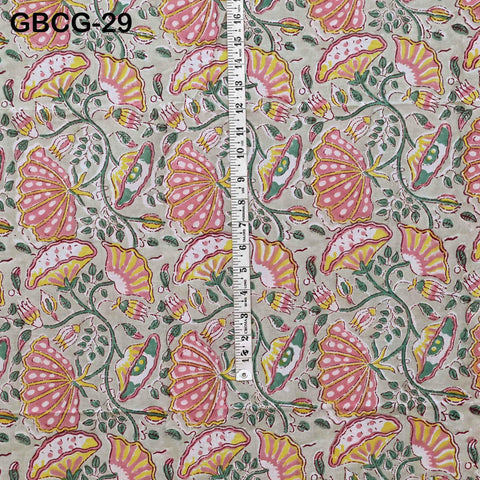 Block Printed Floral Cotton Fabric, Summer Dress, Sleepwear Pajamas Sewing Material by the Yard, Green and white