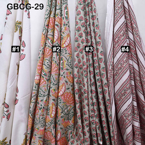 Block Printed Floral Cotton Fabric, Summer Dress, Sleepwear Pajamas Sewing Material by the Yard, Green and white