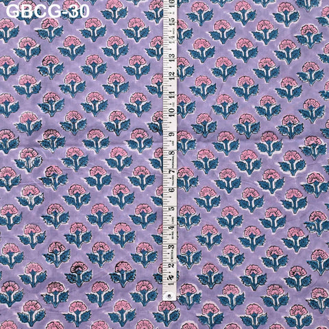 Block Printed Floral Cotton Fabric, Summer Dress, Sleepwear Pajamas Sewing Material by the Yard, Green and white