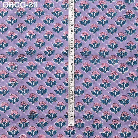 Block Printed Floral Cotton Fabric, Summer Dress, Sleepwear Pajamas Sewing Material by the Yard, Green and white