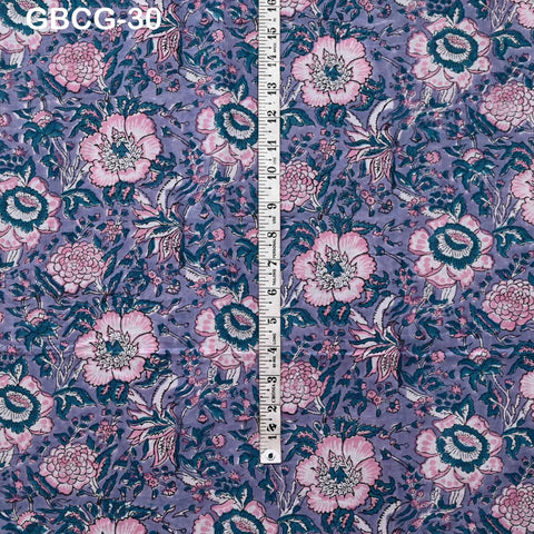 Block Printed Floral Cotton Fabric, Summer Dress, Sleepwear Pajamas Sewing Material by the Yard, Green and white