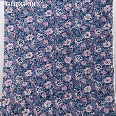 Block Printed Floral Cotton Fabric, Summer Dress, Sleepwear Pajamas Sewing Material by the Yard, Green and white