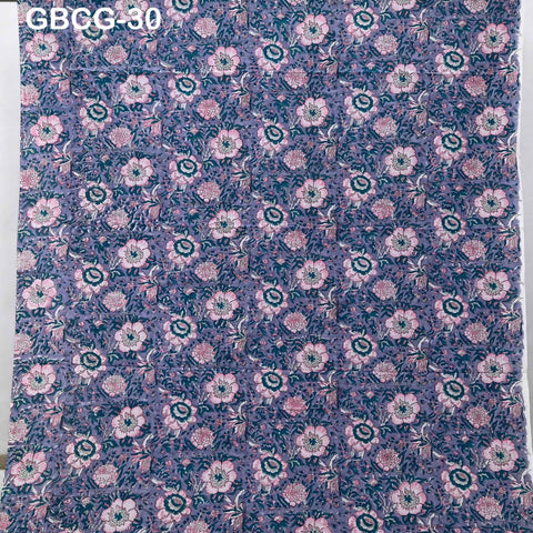 Block Printed Floral Cotton Fabric, Summer Dress, Sleepwear Pajamas Sewing Material by the Yard, Green and white