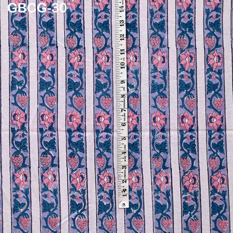 Block Printed Floral Cotton Fabric, Summer Dress, Sleepwear Pajamas Sewing Material by the Yard, Green and white