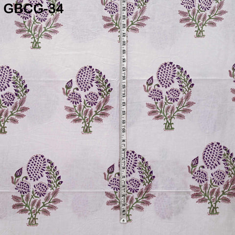 Block-Printed Floral Cotton Fabric, Summer Dress Sewing Material by the Yard, Green, Pink