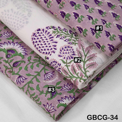 Block-Printed Floral Cotton Fabric, Summer Dress Sewing Material by the Yard, Green, Pink