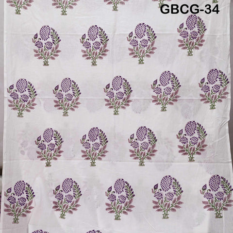 Block-Printed Floral Cotton Fabric, Summer Dress Sewing Material by the Yard, Green, Pink