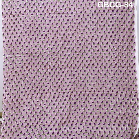 Block-Printed Floral Cotton Fabric, Summer Dress Sewing Material by the Yard, Green, Pink