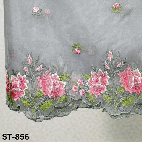Grey Organza Women Dupatta, Embroidered Bridal Veil, Punjabi Chunri, Indian Head Scarf Craft Sew, Wedding Lehenga dress Costume Gift for Mom