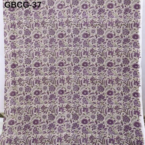 Block-Printed Floral Cotton Fabric, Summer Dress Sewing Material by the Yard, Green, Pink