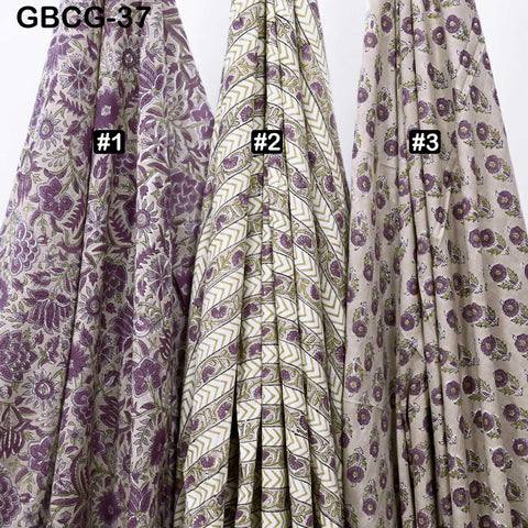 Block-Printed Floral Cotton Fabric, Summer Dress Sewing Material by the Yard, Green, Pink