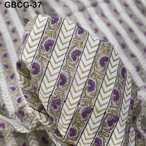 Block-Printed Floral Cotton Fabric, Summer Dress Sewing Material by the Yard, Green, Pink
