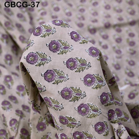 Block-Printed Floral Cotton Fabric, Summer Dress Sewing Material by the Yard, Green, Pink
