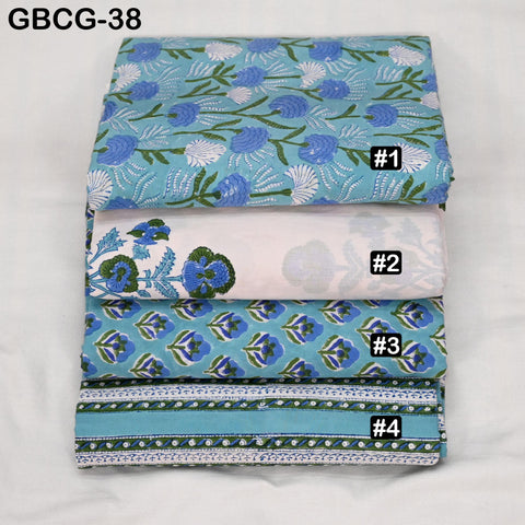 Block Printed Floral Cotton Fabric, Summer Dress, Sleepwear Pajamas Sewing Material by the Yard, Green and white