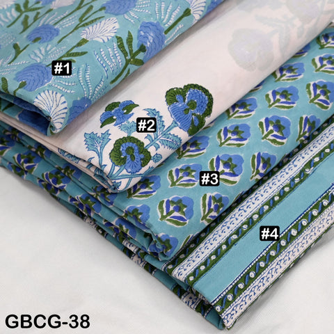 Block Printed Floral Cotton Fabric, Summer Dress, Sleepwear Pajamas Sewing Material by the Yard, Green and white
