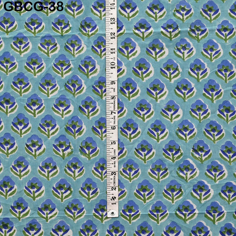 Block Printed Floral Cotton Fabric, Summer Dress, Sleepwear Pajamas Sewing Material by the Yard, Green and white