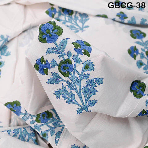 Block Printed Floral Cotton Fabric, Summer Dress, Sleepwear Pajamas Sewing Material by the Yard, Green and white